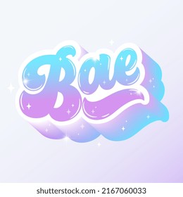 Bae is a hand-drawn lettering. It can be used for T-shirts, stickers, greeting cards. The illustration is carefully digitized and ready for use. Vector illustration.