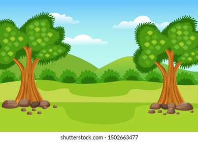 Baeautiful nature background design vector in flat cartoon style banner for any use. Trendy vector illustration