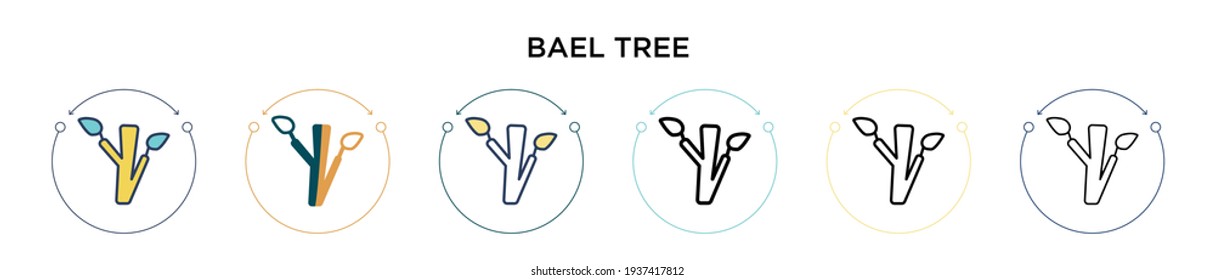 Bael tree icon in filled, thin line, outline and stroke style. Vector illustration of two colored and black bael tree vector icons designs can be used for mobile, ui, web