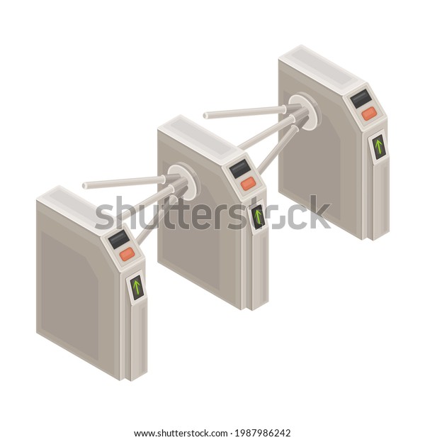 Baffle Gate or Turnstile as Passing Gate for\
One-way Traffic in Metro or Subway as Rapid Transit Urban System\
Isometric Vector\
Illustration