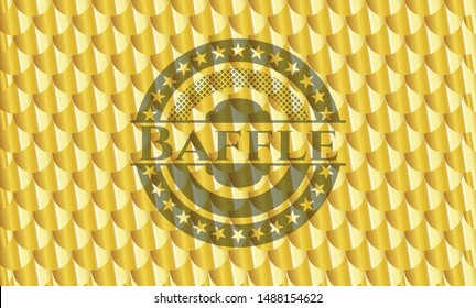 Baffle gold badge. Scales pattern. Vector Illustration. Detailed.