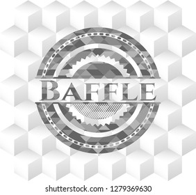Baffle grey badge with geometric cube white background