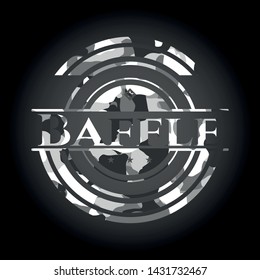 Baffle on grey camouflage texture