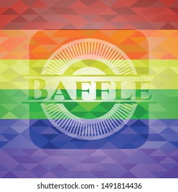 Baffle on mosaic background with the colors of the LGBT flag