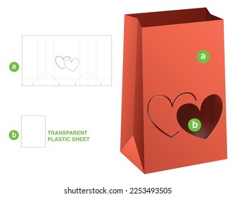 Tasche mit 2-Herzen-Fenster-Schnitt-Vorlage und 3D-Mock-up