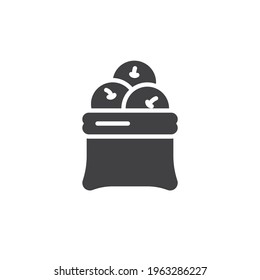 Bolsa del icono vector de manzanas. signo plano relleno para concepto móvil y diseño web. Icono de glifo de saco de manzanas. Símbolo, ilustración del logotipo. Gráficos vectoriales
