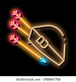 Bag With Archery Arrows neon light sign vector. Glowing bright icon Package Container For Carrying And Storing Arrows sign. transparent symbol illustration
