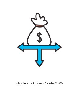 bolsa y flechas de línea y relleno icono de tipo de moneda banca financiera comercio y tema de mercado Ilustración vectorial