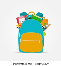 Bag, backpack icon with school accessories. Vector Illustration EPS10