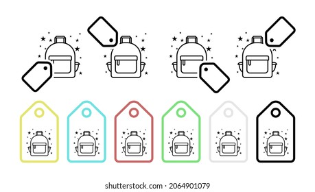 Bag backpack men vector icon in tag set illustration for ui and ux, website or mobile application