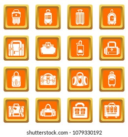 Bag baggage suitcase icons set vector orange square isolated on white background 