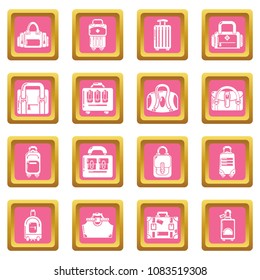 Bag baggage suitcase icons set vector pink square isolated on white background 