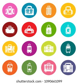 Bag baggage suitcase icons set vector colorful circles isolated on white background 