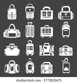 Bag baggage suitcase icons set vector white isolated on grey background