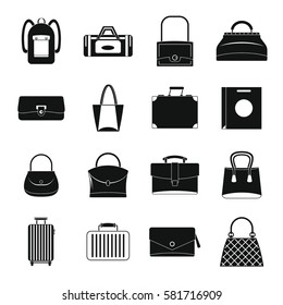 Bag baggage suitcase icons set. Simple illustration of 16 bag baggage suitcase vector icons for web
