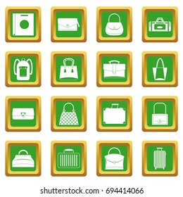 Bag baggage suitcase icons set in green color isolated vector illustration for web and any design