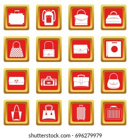 Bag baggage suitcase icons set in red color isolated vector illustration for web and any design