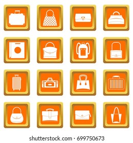 Bag baggage suitcase icons set in orange color isolated vector illustration for web and any design