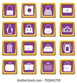 Bag baggage suitcase icons set in purple color isolated vector illustration for web and any design