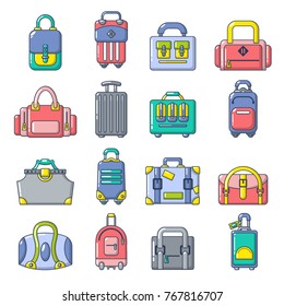 Bag baggage suitcase icons set. Cartoon illustration of 16 bag baggage suitcase vector icons for web