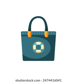 Bolso accesorio de playa. Ilustración del verano con la bolsa de rayas de la mujer con la salvavidas
