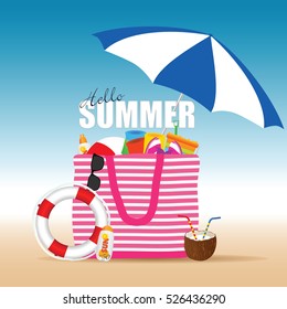bag for beach with stuff color design art  illustration