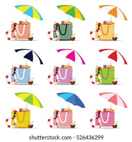 bag for beach with stuff color set design illustration
