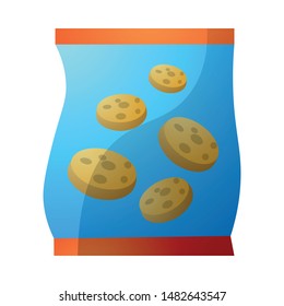 Bag of biscuit, cookie or crackers.Colorful raster illustration in flat cartoon style