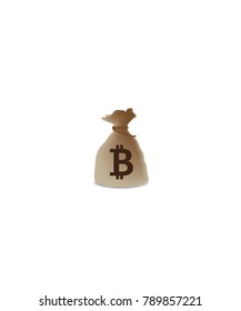Bag from bitcoin isolated on a white background.