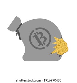 Bag of bitcoins. full bag of cryptocurrency. 21st Century Digital Treasure