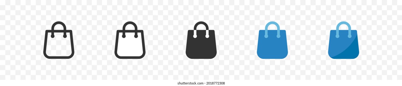 Icono de conjunto negro de bolso aislado. Tienda de regalos, ilustración plana vectorial 