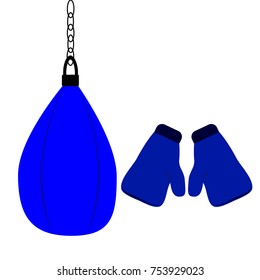 bag and blue boxing gloves. sport. vector, illustration.
