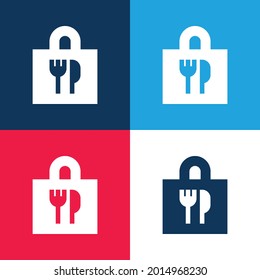 Bag blue and red four color minimal icon set