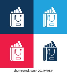 Bag blue and red four color minimal icon set