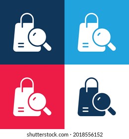 Bag blue and red four color minimal icon set
