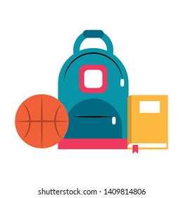 bag book and basketball ball icon cartoon vector illustration graphic design