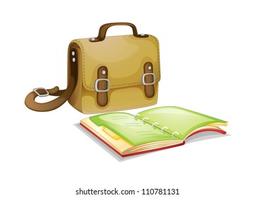 Bag and a book on white background