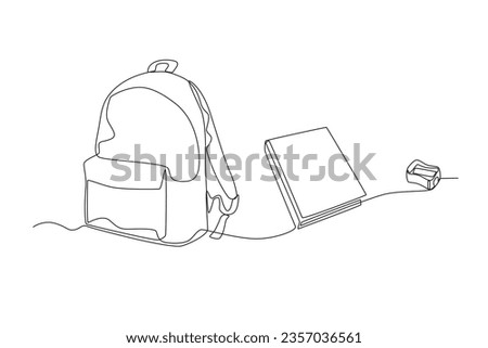 A bag, book, and sharpener. School equipment one-line drawing