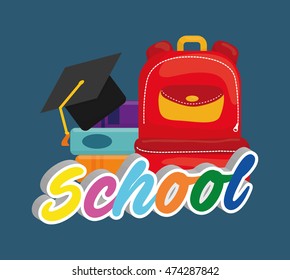 bag books graduation cap back to shool education  icon set. Colorful and flat design. Vector illustration
