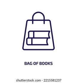 bag of books icon from education collection. Thin linear bag of books, bag, graduation outline icon isolated on white background. Line vector bag of books sign, symbol for web and mobile