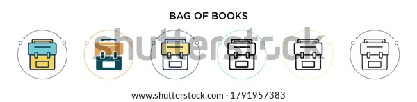 Bag of\
books icon in filled, thin line, outline and stroke style. Vector\
illustration of two colored and black bag of books vector icons\
designs can be used for mobile, ui,\
web