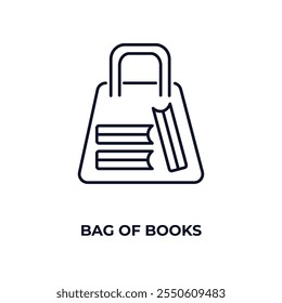 bag of books outline icon. Linear vector from education concept. Thin line bag of books icon isolated on white background