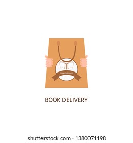Bag of books vector icon. Book shop concept. Delivery book. Vector  illustration