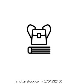 Beutel mit Büchern Vektorillustration Symbol auf linearem Hintergrund, Kontursymbol einzeln auf weißem Hintergrund