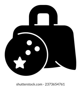 Bolsa con icono sólido de bola de boliche, concepto de boliche, signo de equipo deportivo sobre fondo blanco, icono de Bolsa de bolas en estilo glifo para concepto móvil y diseño web. Gráficos vectoriales