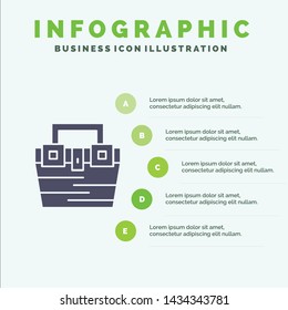 Bag, Box, Construction, Material, Toolkit Solid Icon Infographics 5 Steps Presentation Background
