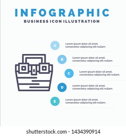 Bag, Box, Construction, Material, Toolkit Line icon with 5 steps presentation infographics Background