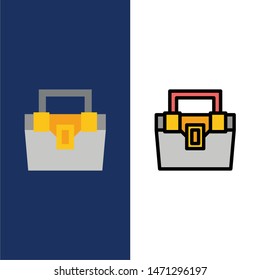 Bag, Box, Construction, Material, Toolkit  Icons. Flat and Line Filled Icon Set Vector Blue Background. Vector Icon Template background