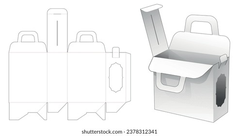 Bag box with handle side window die cut template