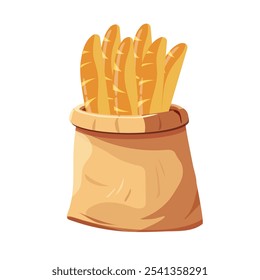 Bag with Bread, loaf, mill, grain, cardboard Vector illustration